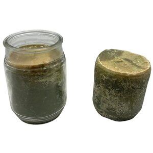 set of 2 candles pine 1 with jar 1 without green never lite 3x3.5" holiday READ